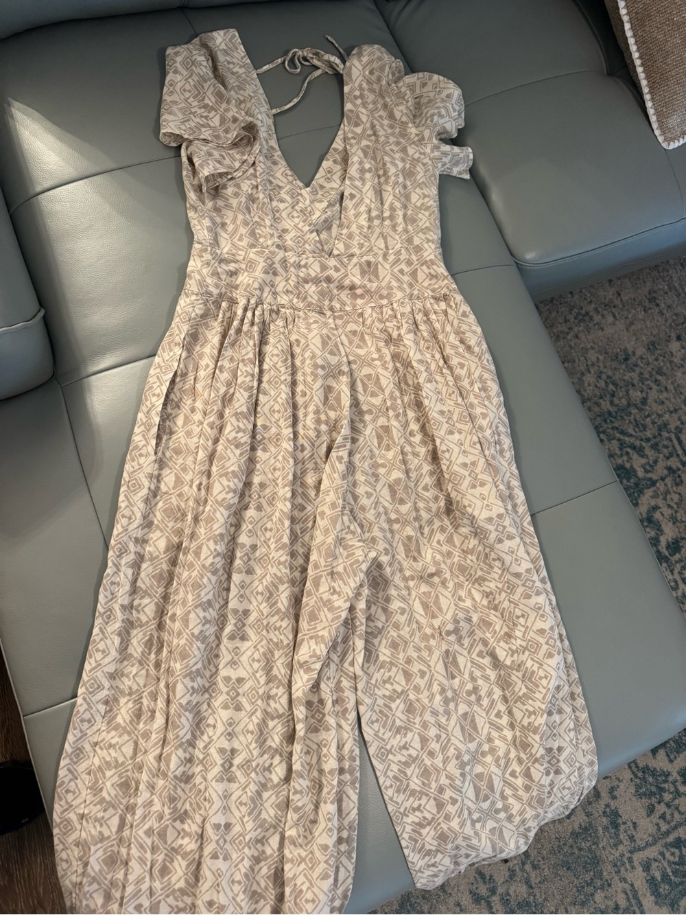 Free People Beige Geometric Print Jumpsuit - Picture 2 of 6